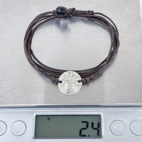 Vintage Sterling Silver 925 | Love Tree Disk | Black Corded Necklace 20" - Picture 9 of 9